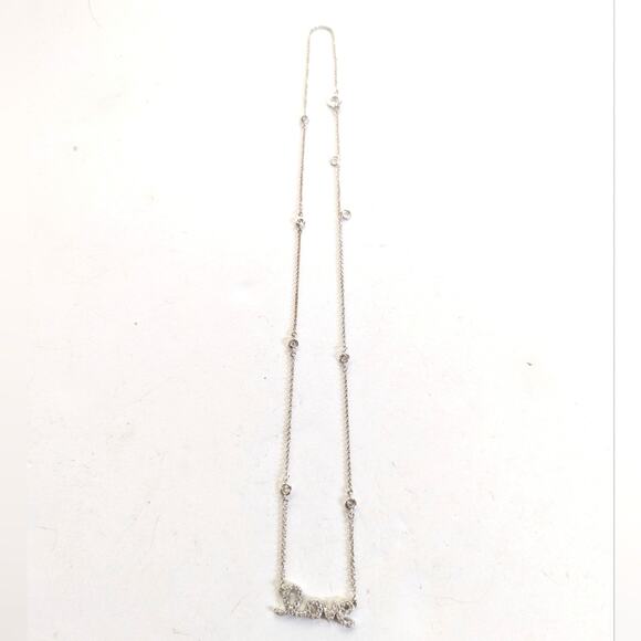 Delicate Silver Tone Cursive Love Pendant Bezel Set Rhinestone Dainty Necklace - Picture 3 of 4